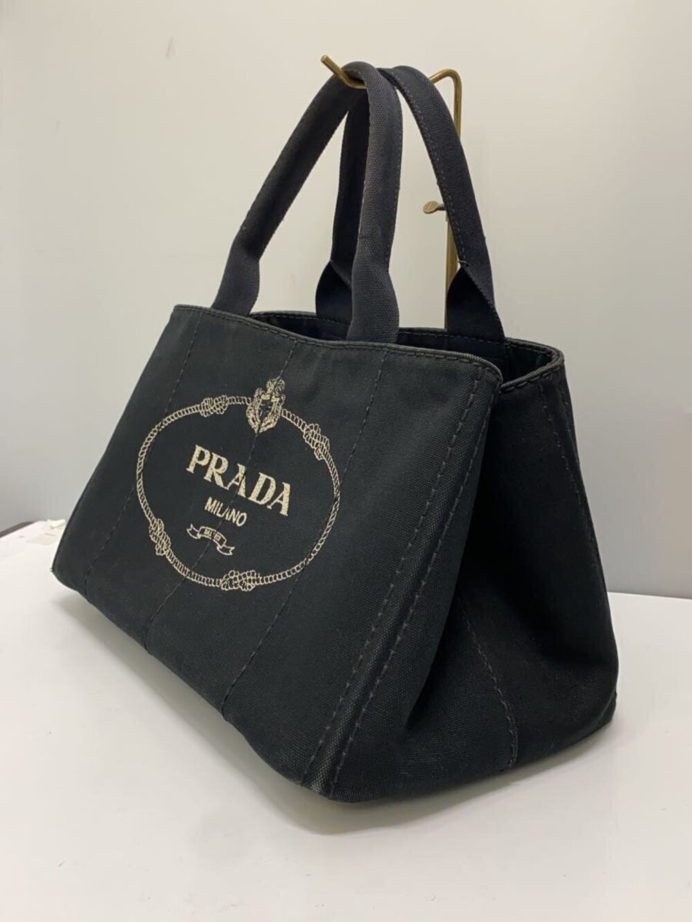 Prada Handbag Canapa Black Canvas Black